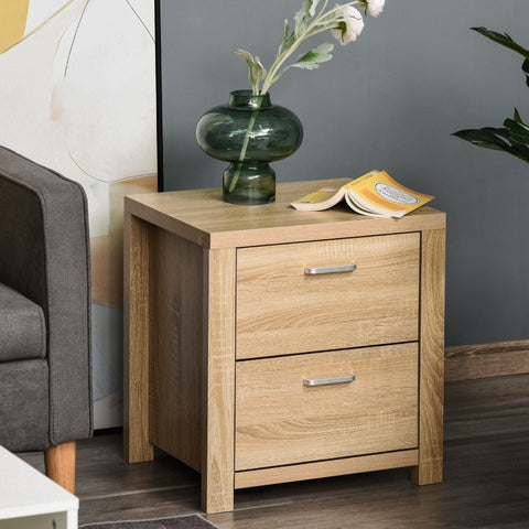 Rootz Bedside table with 2 drawers - Natural - Chipboard - 18.89 cm x 15.35 cm x 20.47 cm