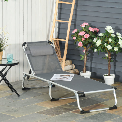 Rootz Garden Lounger - Gray - Aluminium, Texteline - 66.92 cm x 23.62 cm x 7.67 cm