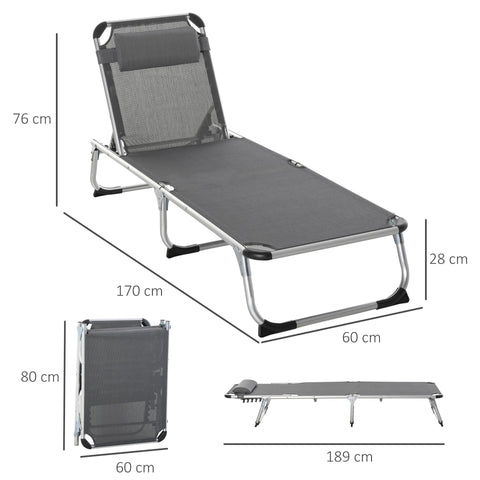 Rootz Garden Lounger - Gray - Aluminium, Texteline - 66.92 cm x 23.62 cm x 7.67 cm