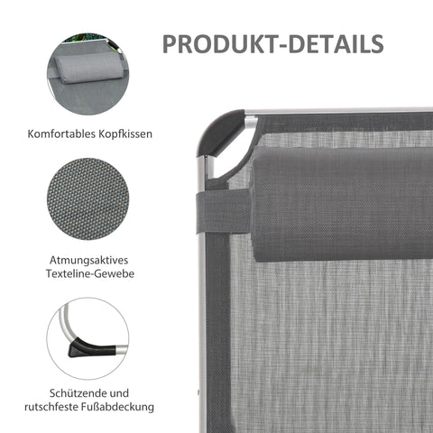 Rootz Garden Lounger - Gray - Aluminium, Texteline - 66.92 cm x 23.62 cm x 7.67 cm