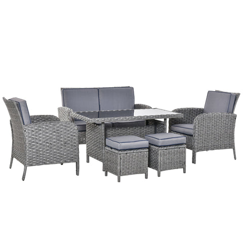 Rootz Polyrattan Garden Dining Set - Gray - Metal, Pe Rattan, Polyester - 48.81 cm x 27.55 cm x 34.64 cm
