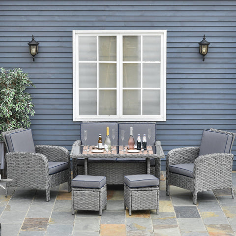 Rootz Polyrattan Garden Dining Set - Gray - Metal, Pe Rattan, Polyester - 48.81 cm x 27.55 cm x 34.64 cm