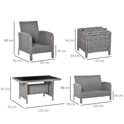 Rootz Polyrattan Garden Dining Set - Gray - Metal, Pe Rattan, Polyester - 48.81 cm x 27.55 cm x 34.64 cm