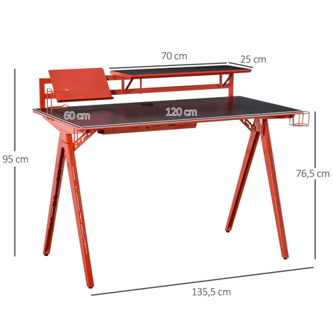 Rootz Play Table Desk - Zwart, Rood - Engineered Wood, Staal - 53,34 cm x 23,62 cm x 37,4 cm