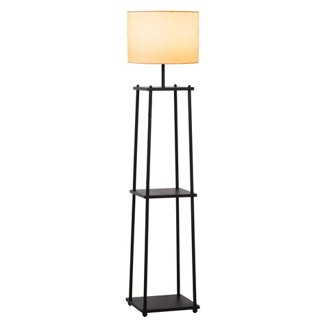 Rootz Vloerlamp Met Plank - Zwart, Wit - Staal, Polyester, Mdf - 13.58 cm x 13.58 cm x 59.05 cm