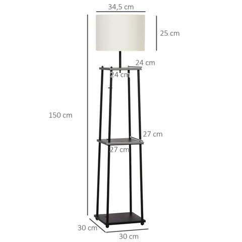 Rootz Vloerlamp Met Plank - Zwart, Wit - Staal, Polyester, Mdf - 13.58 cm x 13.58 cm x 59.05 cm