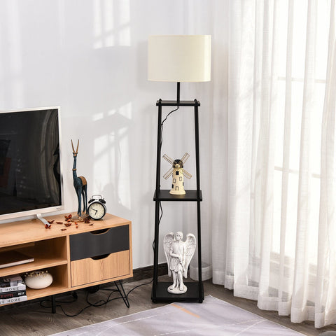 Rootz Vloerlamp Met Plank - Zwart, Wit - Staal, Polyester, Mdf - 13.58 cm x 13.58 cm x 59.05 cm