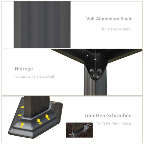 Rootz Garden Pavilion - Gray - Aluminum, Pc Plate - 118.11 cm x 118.11 cm x 88.58 cm