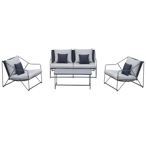 Rootz 4 Piece Garden Set Lounger - Grey, Black - Metal, Polyester, Foam - cm x 55.11 cm x 29.13 cm