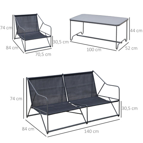 Rootz 4 Piece Garden Set Lounger - Grey, Black - Metal, Polyester, Foam - cm x 55.11 cm x 29.13 cm