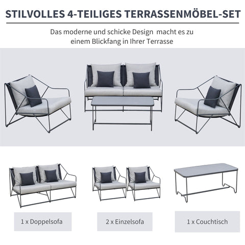 Rootz 4 Piece Garden Set Lounger - Grey, Black - Metal, Polyester, Foam - cm x 55.11 cm x 29.13 cm