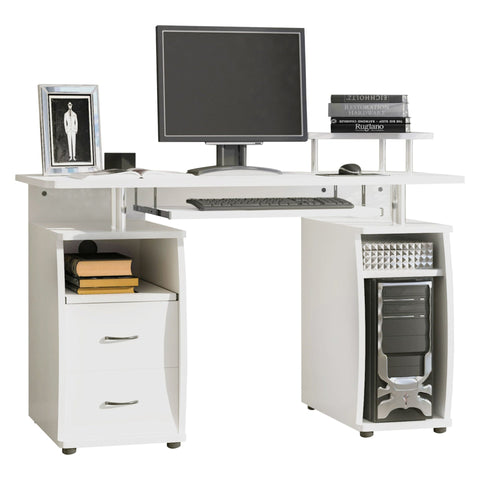 Rootz Computer Desk - White - Chipboard, Steel - 47.24 cm x 21.65 cm x 33.46 cm