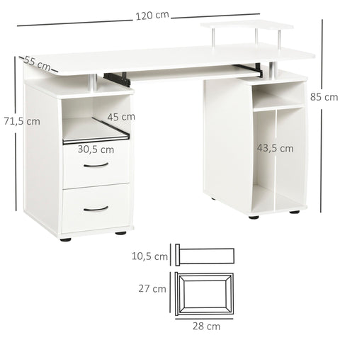 Rootz Computer Desk - White - Chipboard, Steel - 47.24 cm x 21.65 cm x 33.46 cm