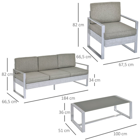 Rootz 4 pcs. Garden furniture - Gray - Aluminium, Polyester, Foam - cm x 72.44 cm x 32.28 cm