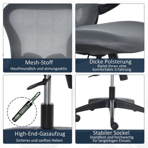 Rootz Home Office Chair - Grey, Black - Foam, Nylon, Mesh - 25.98 cm x 23.23 cm x 41.93 cm