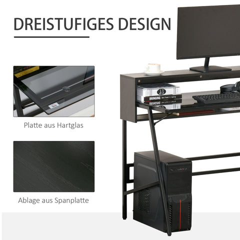 Rootz Schreibtisch mit Regalen – Schwarz, Grau – Stahl, Spanplatte, Glas – cm x 45,27 cm x 35,43 cm