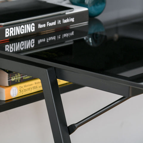 Rootz Schreibtisch mit Regalen – Schwarz, Grau – Stahl, Spanplatte, Glas – cm x 45,27 cm x 35,43 cm