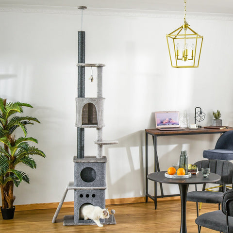 Rootz Adjustable Cat Climbing Tree - Light Gray - Chipboard, Sisal, Plush - 23.62 cm x 15.74 cm x 88.58 cm