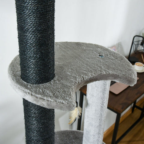 Rootz Adjustable Cat Climbing Tree - Light Gray - Chipboard, Sisal, Plush - 23.62 cm x 15.74 cm x 88.58 cm