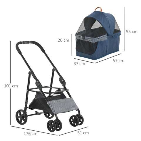 Rootz 2-in-1 Dog Stroller Transport - Blue, Black - Steel, Oxford, Fabric - 29.92 cm x 20.07 cm x 39.76 cm