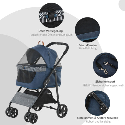 Rootz 2-in-1 Dog Stroller Transport - Blue, Black - Steel, Oxford, Fabric - 29.92 cm x 20.07 cm x 39.76 cm
