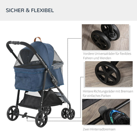 Rootz 2-in-1 Dog Stroller Transport - Blue, Black - Steel, Oxford, Fabric - 29.92 cm x 20.07 cm x 39.76 cm