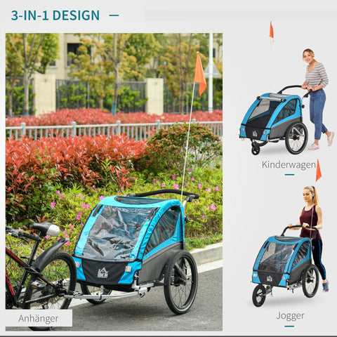 Rootz 3 in 1 Children's Trailer - Blue - Aluminium, - 41.73 cm x 34.64 cm x 40.15 cm
