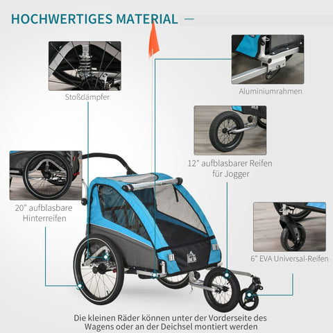 Rootz 3 in 1 Children's Trailer - Blue - Aluminium, - 41.73 cm x 34.64 cm x 40.15 cm