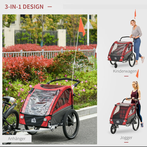 Rootz 3 in 1 Kinderanhänger - Rot - Aluminium, - 41,73 cm x 34,64 cm x 40,15 cm
