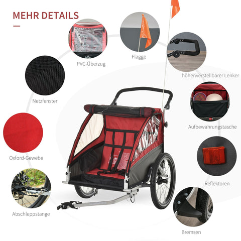 Rootz 3 in 1 Kinderanhänger - Rot - Aluminium, - 41,73 cm x 34,64 cm x 40,15 cm