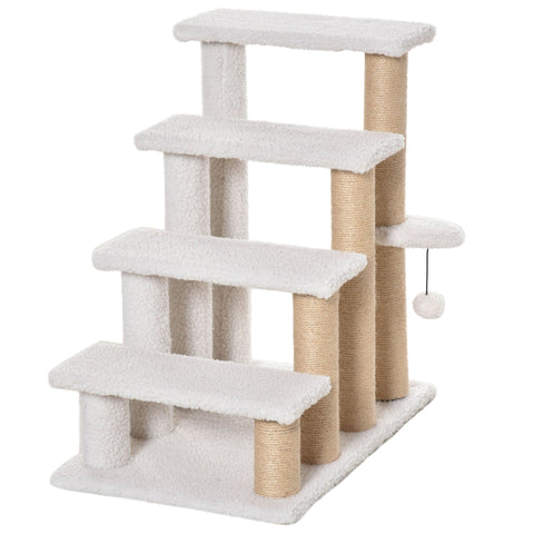 Rootz Pet Staircase - White - Chipboard, Jute, Plush - 23.62 cm x 15.74 cm x 25.19 cm