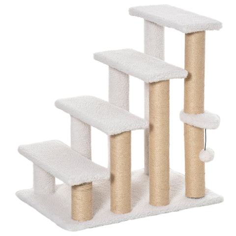 Rootz Pet Staircase - White - Chipboard, Jute, Plush - 23.62 cm x 15.74 cm x 25.19 cm