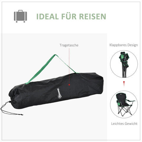 Rootz Camping Chair - Black, Green - Oxford, Metal, Nylon - 29.72 cm x 34.64 cm x 40.94 cm