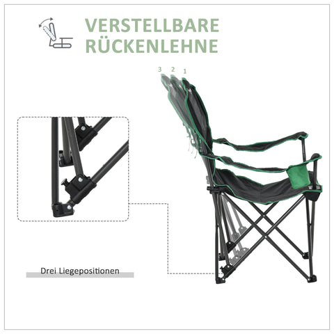 Rootz Camping Chair - Black, Green - Oxford, Metal, Nylon - 29.72 cm x 34.64 cm x 40.94 cm