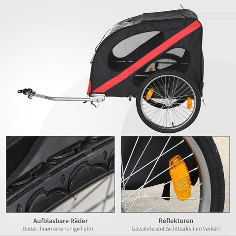 Rootz Bicycle Trailer For Pets - Black, Red - Metal, - 57.08 cm x 31.49 cm x 31.49 cm