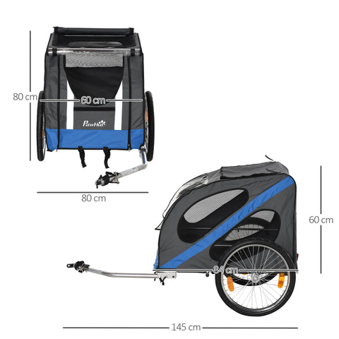 Rootz Bicycle Trailer For Pets - Grey, Blue - Metal, - 57.08 cm x 31.49 cm x 31.49 cm