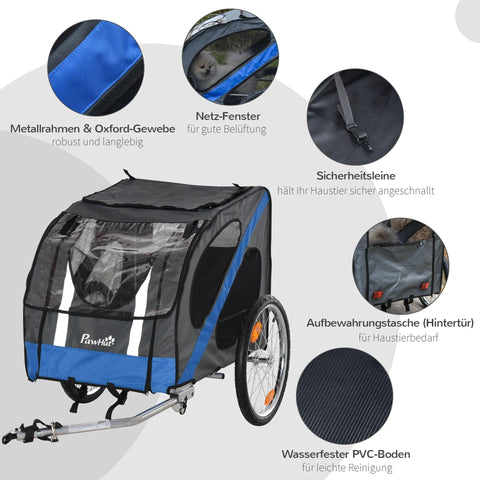 Rootz Bicycle Trailer For Pets - Grey, Blue - Metal, - 57.08 cm x 31.49 cm x 31.49 cm