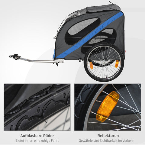Rootz Bicycle Trailer For Pets - Grey, Blue - Metal, - 57.08 cm x 31.49 cm x 31.49 cm