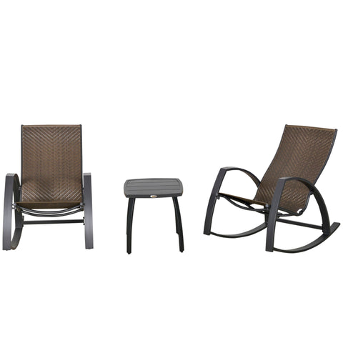 Rootz Rocking Chair Bistro Set - Brown - Aluminium, Pe - cm x 25 cm x 36.22 cm