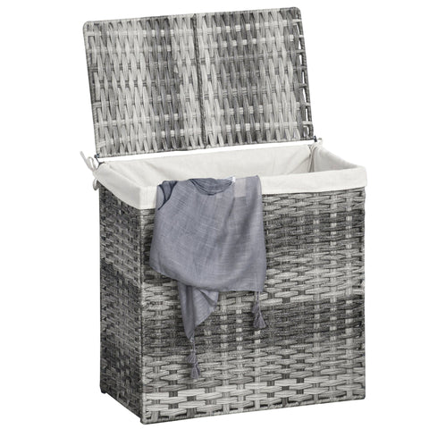 Rootz Polyrattan Laundry Basket - Gray - Pe Rattan, Metal Pipe, Poly Cotton - 22.44 cm x 13.38 cm x 23.62 cm