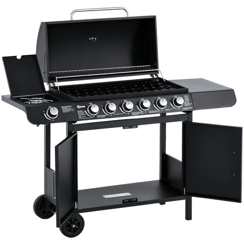 Rootz BBQ Grill Cart with 7 burners and multi-function cabinet - Black - Metal - 53.14 cm x 19.68 cm x 39.37 cm
