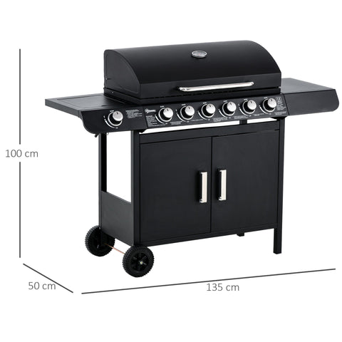 Rootz BBQ Grill Cart with 7 burners and multi-function cabinet - Black - Metal - 53.14 cm x 19.68 cm x 39.37 cm