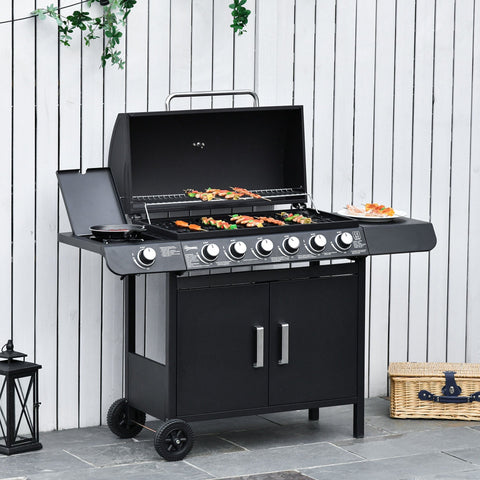 Rootz BBQ Grill Cart with 7 burners and multi-function cabinet - Black - Metal - 53.14 cm x 19.68 cm x 39.37 cm
