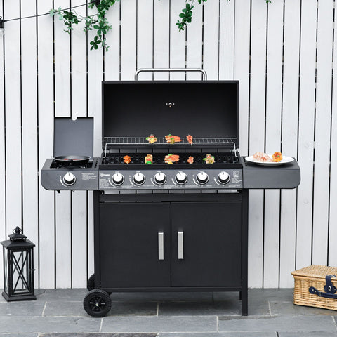 Rootz BBQ Grill Cart with 7 burners and multi-function cabinet - Black - Metal - 53.14 cm x 19.68 cm x 39.37 cm