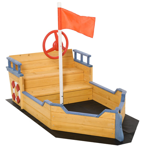 Rootz Sandpit Pirate Ship Design - Natural, Blue - Fir Wood, Pp - 62.2 cm x 30.7 cm x 17.91 cm