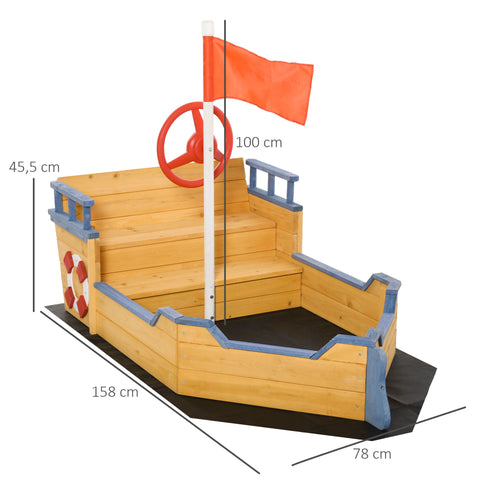 Rootz Sandpit Pirate Ship Design - Natural, Blue - Fir Wood, Pp - 62.2 cm x 30.7 cm x 17.91 cm