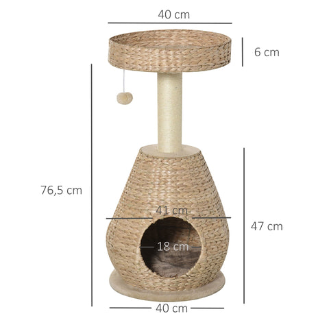 Rootz Cat Tree Scratching Post with Cat Cave - Yellow - Engineered Wood, Plush, Sisal - 15.74cm x 15.74cm x 32.48cm