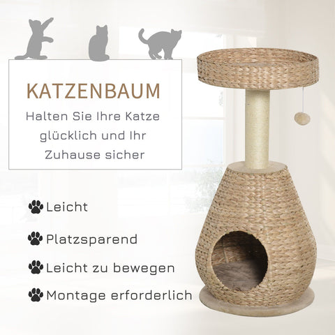 Rootz Cat Tree Scratching Post with Cat Cave - Yellow - Engineered Wood, Plush, Sisal - 15.74cm x 15.74cm x 32.48cm