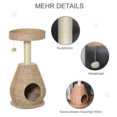 Rootz Cat Tree Scratching Post with Cat Cave - Yellow - Engineered Wood, Plush, Sisal - 15.74cm x 15.74cm x 32.48cm