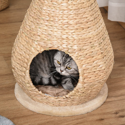 Rootz Cat Tree Scratching Post with Cat Cave - Yellow - Engineered Wood, Plush, Sisal - 15.74cm x 15.74cm x 32.48cm